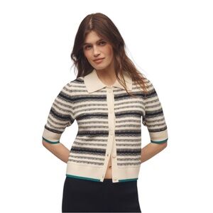 Maeve Anthropologie The Kinsley Collared Crop Cardigan Sweater - large